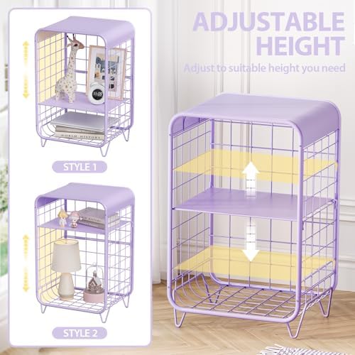APEXCHASER Cute Kids Nightstand, 3 Tier Metal Side Table - Image 4