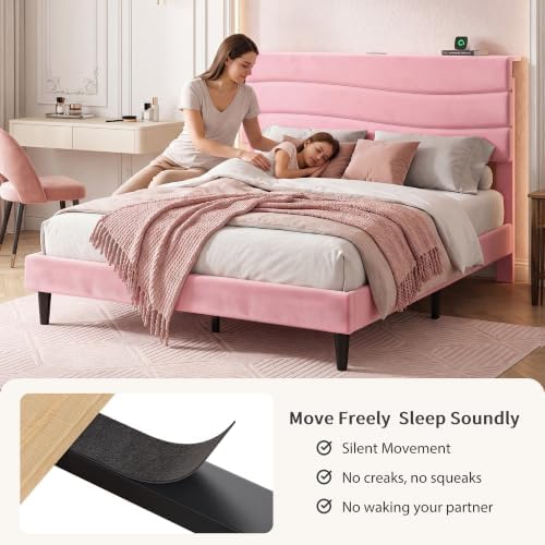 EnHomee Twin Bed Frames with Upholstered Headboard & Charging Station - Image 3