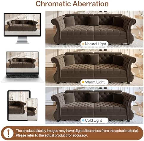 Sleeper Sofa Bed 97.6", Velvet Pull Out Couch, Chesterfield Sofa - Image 6