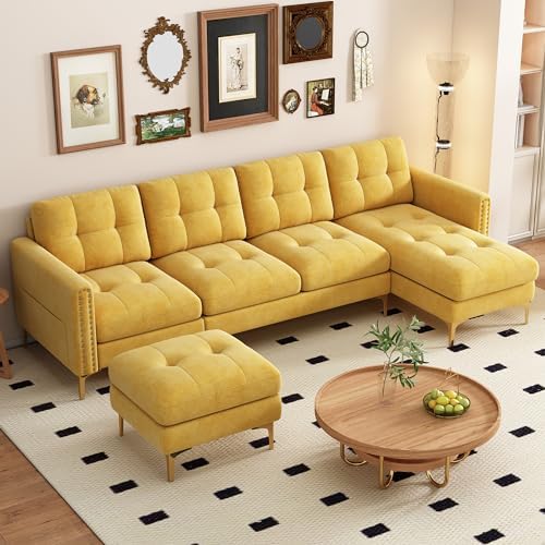 P PURLOVE Velvet Modern Large Sectional Sofa, U Shape Upholstered Couch by PPURLOVE