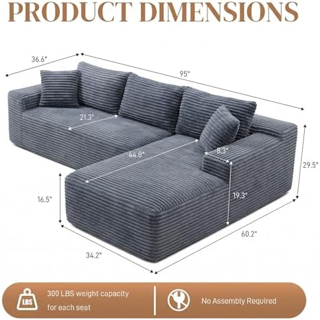 95" L Shaped Cloud Boneless Sectional Couches - Image 2
