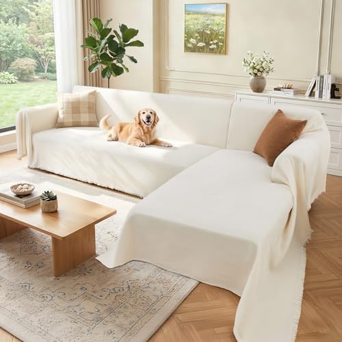 2 Pieces Sectional Couch Covers L Shaped Cover XL Cream White by Unknown