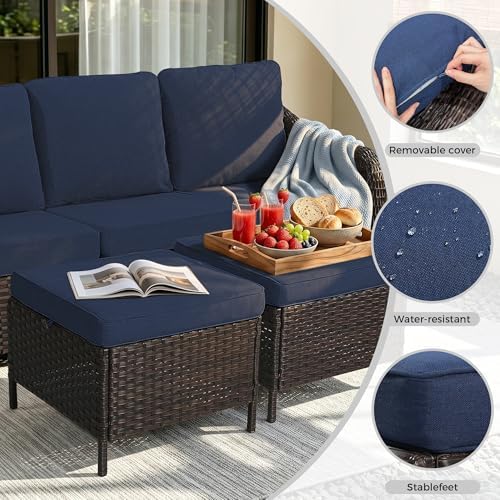 5 Piece Patio Wicker Conversation Set, All-Weather Use Outdoor Wicker Sofa - Image 7
