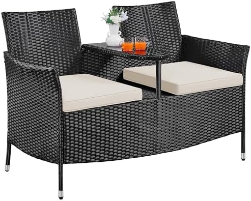 Yaheetech Patio Loveseat, Outdoor Wicker Double Chair w/Side Table by Yaheetech