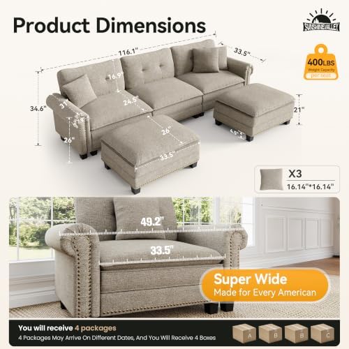 SUNSHINE VALLEY 116" Oversized Modular Sectional Couch U Shaped Living Room - Image 2