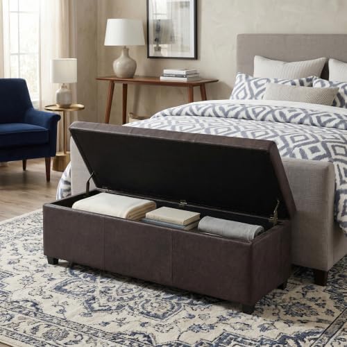 SIMPLIHOME Avalon 54" Wide Vegan Leather Storage Ottoman in Brown - Image 4