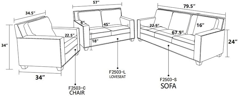 Modern 3-Piece Fabric Sofa Set, Living Room Couch - Image 2