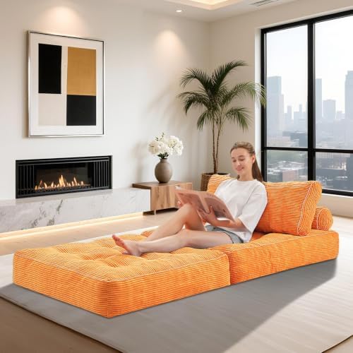 HABUTWAY Folding Sofa Bed, Convertible Sleeper Chair Bed w/2-Pillow & Handle - Image 4