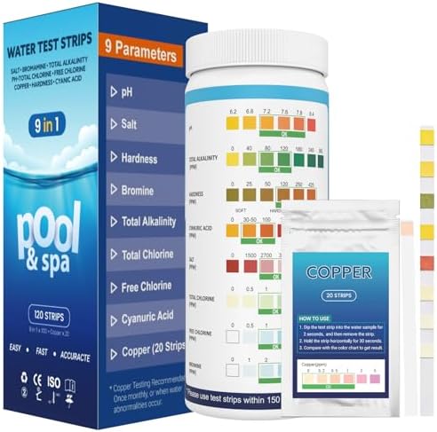 9 in 1 Pool Test Strips, 120 Total Strips, 100 8-Way Water Test Strips + 20 by AKSBTEC