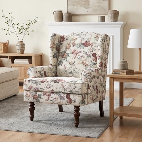 HUIMO Printed Wingback Accent Chair, Linen Upholstered High Back Armchair - Image 3