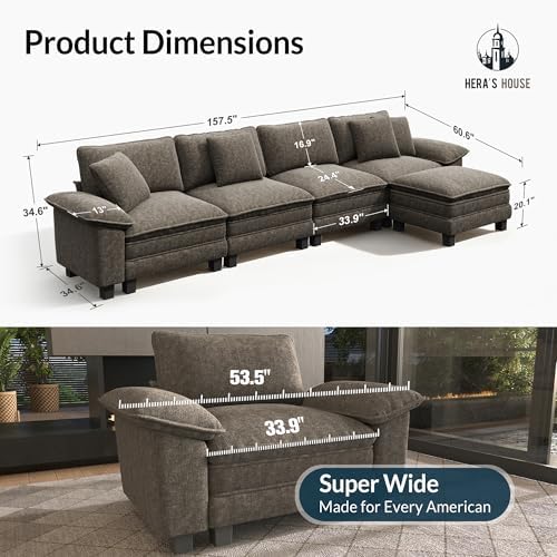 HERA'S HOUSE 158" Oversized Modular Sectional L Shaped Sofa, Chenille Ash - Image 2