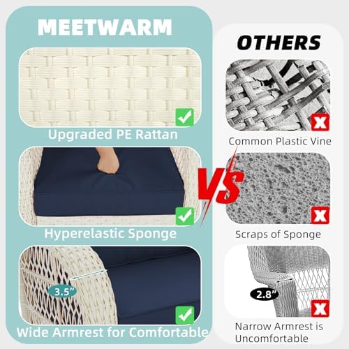 MEETWARM Outdoor Wicker Rocking Chairs Set of 2, Rattan Patio Rocker Chairs - Image 3