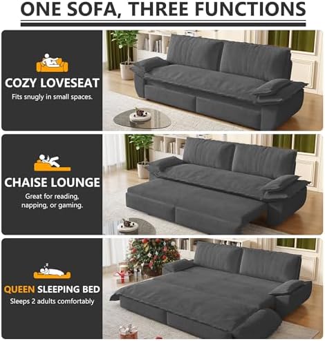 73.2" Sleeper Sofa Bed Queen Size, 3-in-1 Convertible Corduroy Couch - Image 5