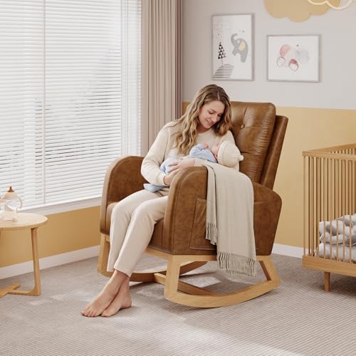 GarveeHome Nursery Rocking Chair, Breathable PU Leather Upholstery, Sturdy - Image 5
