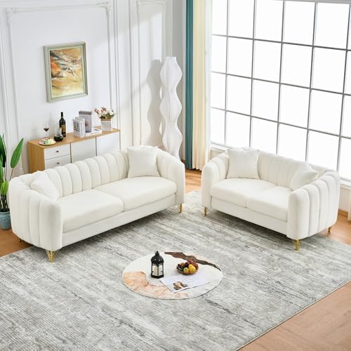 Modern Teddy Sofa Set, Combo 3-Seater Tufted Couch and Loveseat Sofa - Image 6