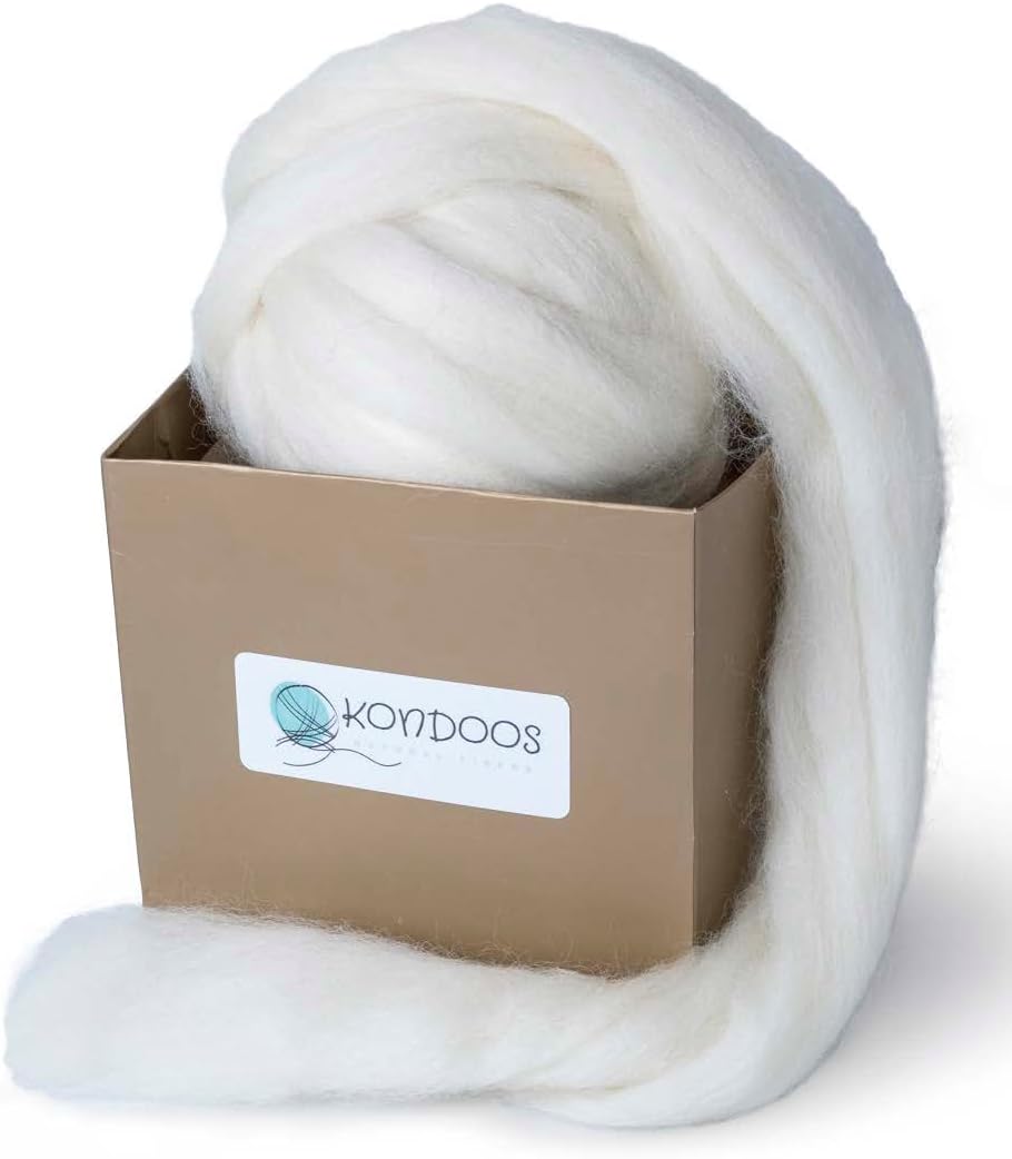 Natural Wool roving, 8 OZ. Best for Needle Felting, handcrafts and Spinning. Natural Colours, un-Dyed. (White Ecru, 8 oz)
