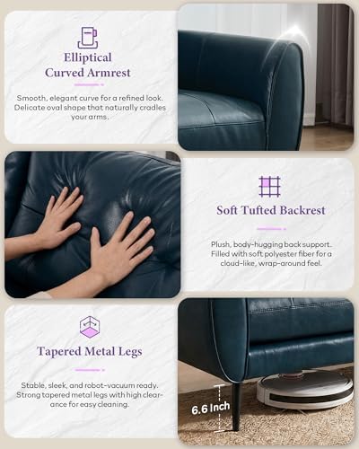 61'' Blue Faux Leather Loveseat, Small Tufted Couch - Image 5
