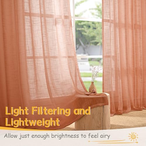 YoungsTex Burnt Orange Linen Curtains 68 Inches Long - Image 2