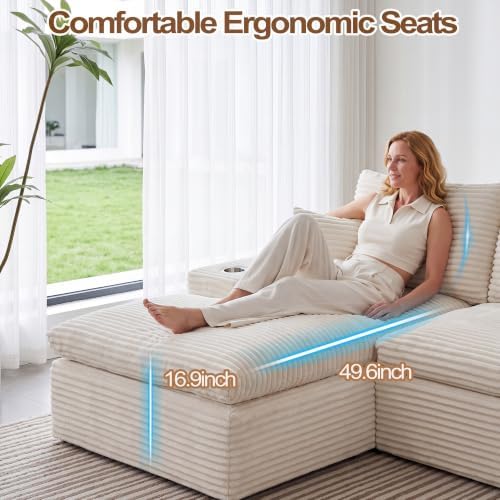 120" Modular Sectional Sofa, U Shaped Boneless Cloud Couch Beige - Image 4