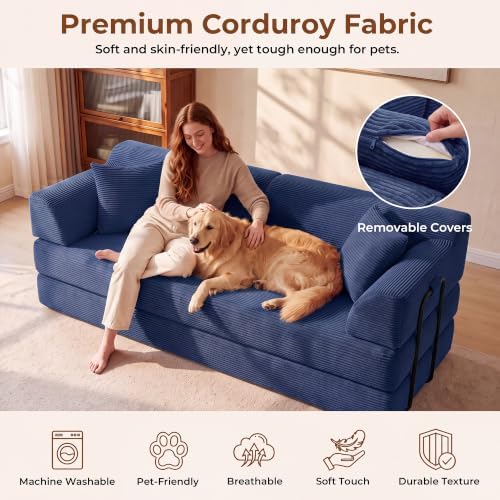 79'' Convertible Futon Sofa Bed, High‑Back Boneless Couches - Image 6