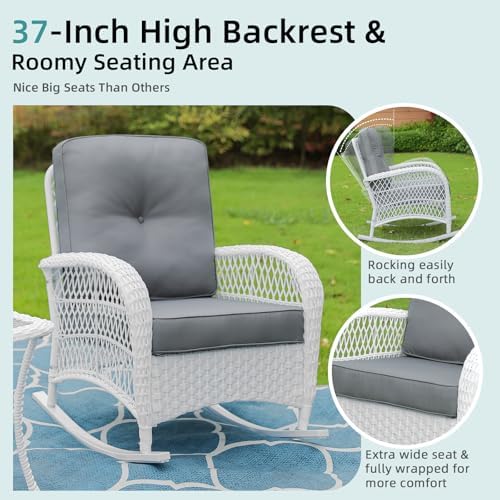 MEETWARM 3 Pieces Patio Conversation Set, Rattan Outdoor Rocking Patio Bistro - Image 5