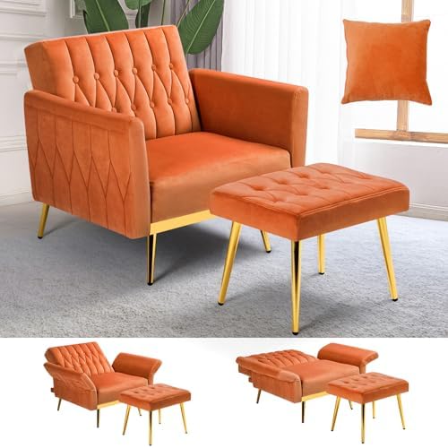 Velvet Accent Chair w/Ottoman & Adjustable Backrest by ACMEASE