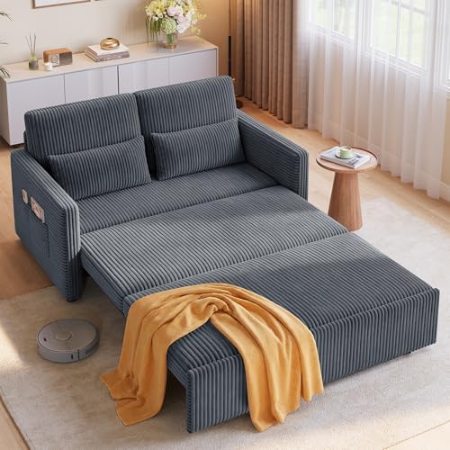 Ahomly 77.2'' Extended Pull Out Sofa Bed, 3-in-1 Sleeper Couch, Dark Gray - Image 2