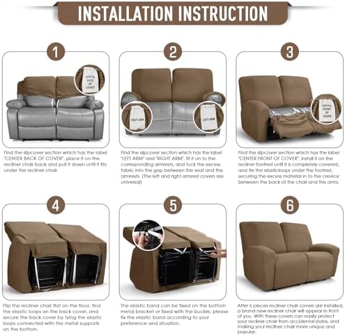 TAOCOCO Stretch Loveseat Recliner Covers 6 Piece - Image 6
