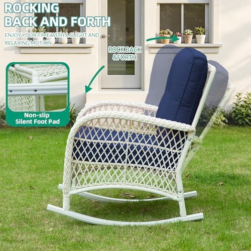 VIVIJASON Outdoor Wicker Rocking Chair, Patio Rattan Rocker Chair - Image 3