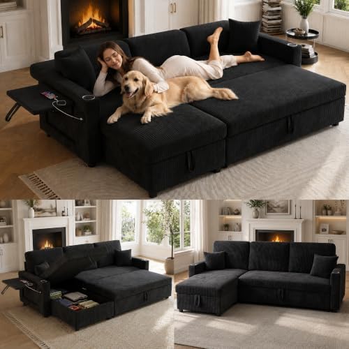 83" Sleeper Sectional Sofa, Comfy Convertible Sofa Bed by ZHCREAL