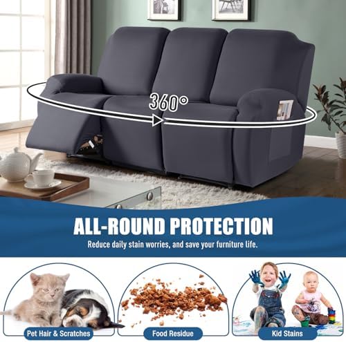 TAOCOCO Recliner Sofa Slipcover, 3 Pieces Polyester Fabric Stretch Sofa Covers - Image 3