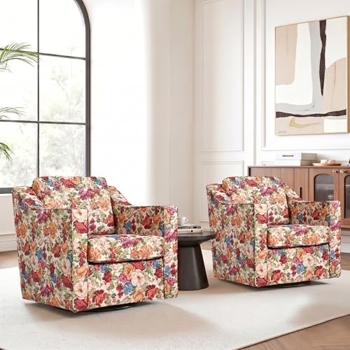 Swivel Accent Chair, Floral Upholstered Armchair - Image 6