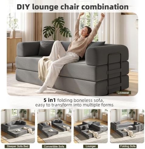 79in Boneless Couch Convertible Futon Sofa Bed Queen - Image 3