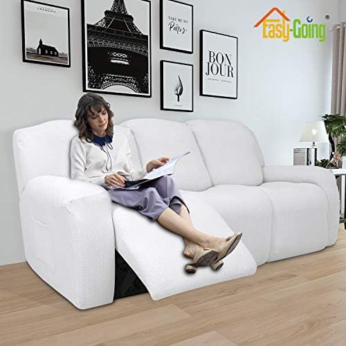 Easy-Going 8 Pieces Recliner Couch Stretch Sofa Slipcover Snow White - Image 2