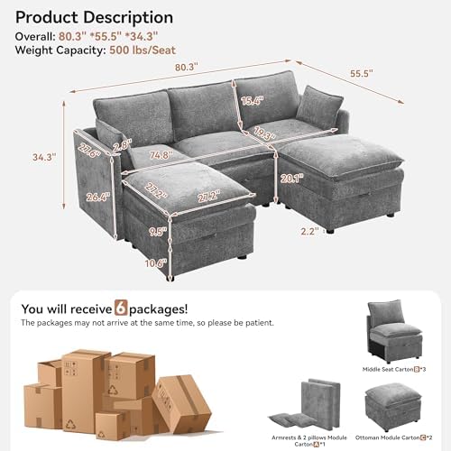 80" Cloud Modular 3 Seater Sofa - Image 2