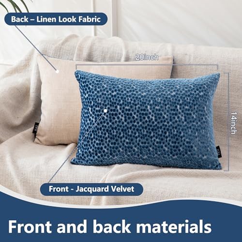 FIFU Lumbar Pillow Covers 14x20 Inch Set of 2, Jacquard Velvet, Oxford Blue - Image 3