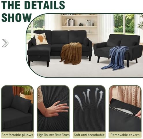 3 Piece Living Room Sofa Sets, 3-Seater + Loveseat + Ottoman - Image 3