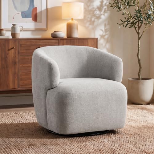 SOFTHION Swivel Accent Chair, Chenille Barrel Chair, Light Grey by SofthionDesign