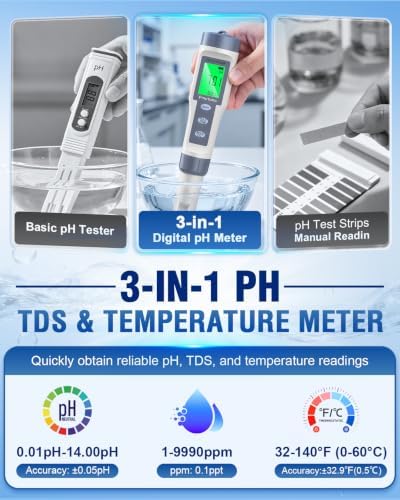 PH Meter, 3-in-1 High Accuracy Ph, TDS & Temperature Tester Digital Water Meter - Image 2