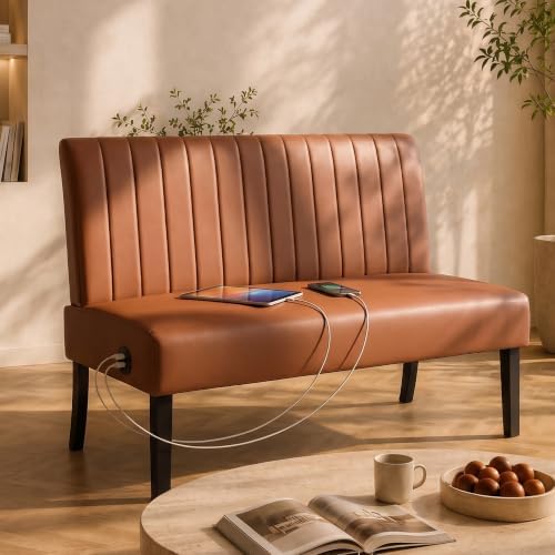 Armless Loveseat, Faux Leather Loveseat by STHOUYN