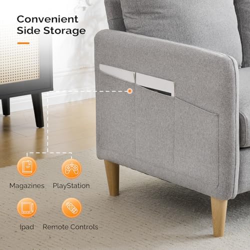 VINGLI 47" Small Couch, Linen Loveseat Sofa Light Grey Mini Couch Mid Century - Image 4