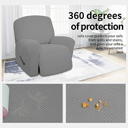 Easy-Going 4 Pieces Oversized Recliner Stretch Chair Slipcover Light Gray - Image 3