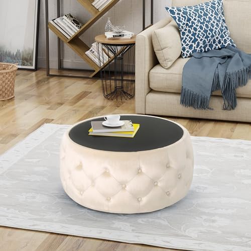30" Round Velvet Ottoman Coffee Table, Button Tufted Coffee Table - Image 6