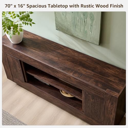 OKD Modern 70" TV Stand for 80" TV, Thick Block Media Console, Dark Walnut - Image 4