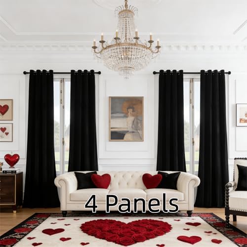 SMILETIME Black Velvet Curtains 52"x84" Grommet 4 Panels - Image 2