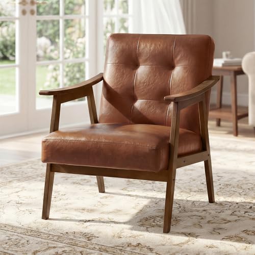 VASAGLE Accent Chair, PU Leather Armchair, Button Tufted, Thick Cushion by VASAGLEbySONGMICSHOME