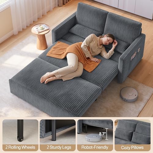 Ahomly 77.2'' Extended Pull Out Sofa Bed, 3-in-1 Sleeper Couch, Dark Gray - Image 5