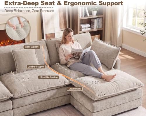 111.5" Modular Sectional Sofa, 6 Seater Cloud Couch - Image 5