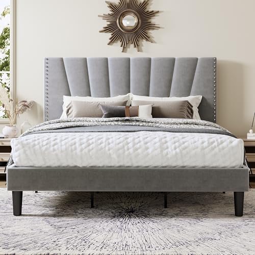 Allewie King Size Velvet Platform Bed Frame by Allewie