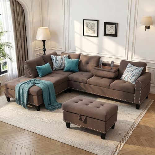 L-Shaped Couch Set, 97.5" L x 69.5" W Sectional Sofas Linen Brown - Image 7